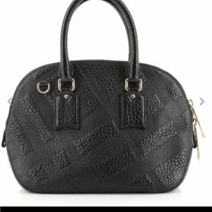 Authentic Burberry Orchard Bag Check Embossed Black Leather Medium Perfect Cond